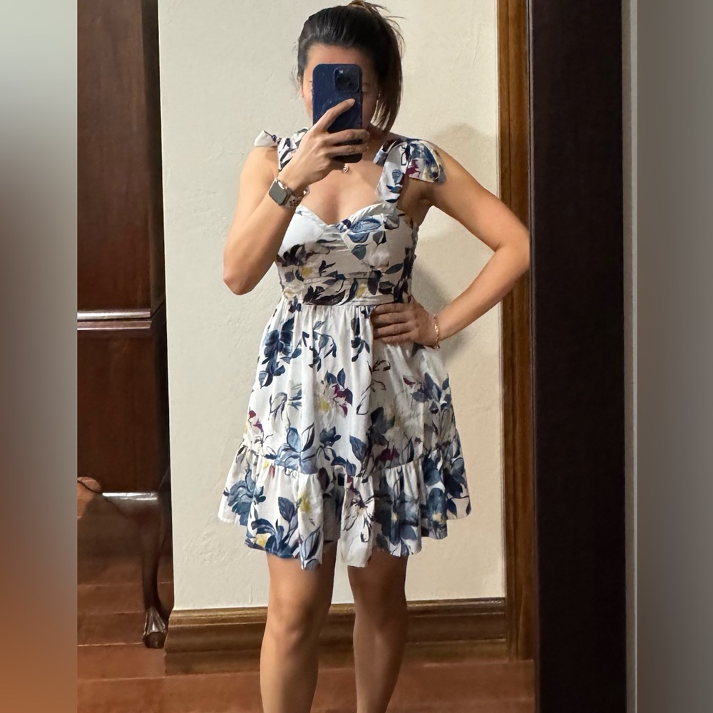 Blue and White Flutter Sleeve Mini Sundress